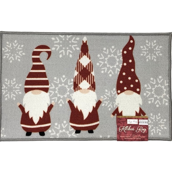 Gnome Snowflake Rug Simply Holiday Christmas Winter Unique Decor Accent Red Gray - Picture 12 of 16